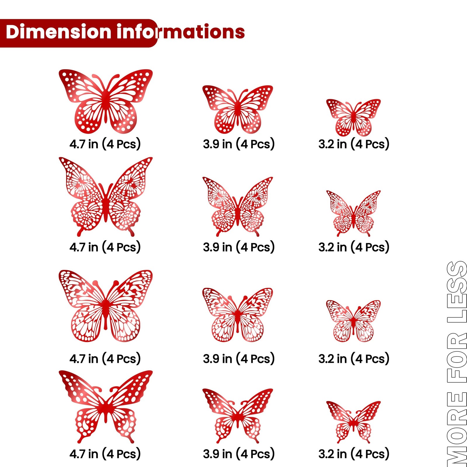Red 3D Butterfly Wall Decor – 48 Pcs, 4 Styles, 3 Sizes, Red Butterfly Decora…