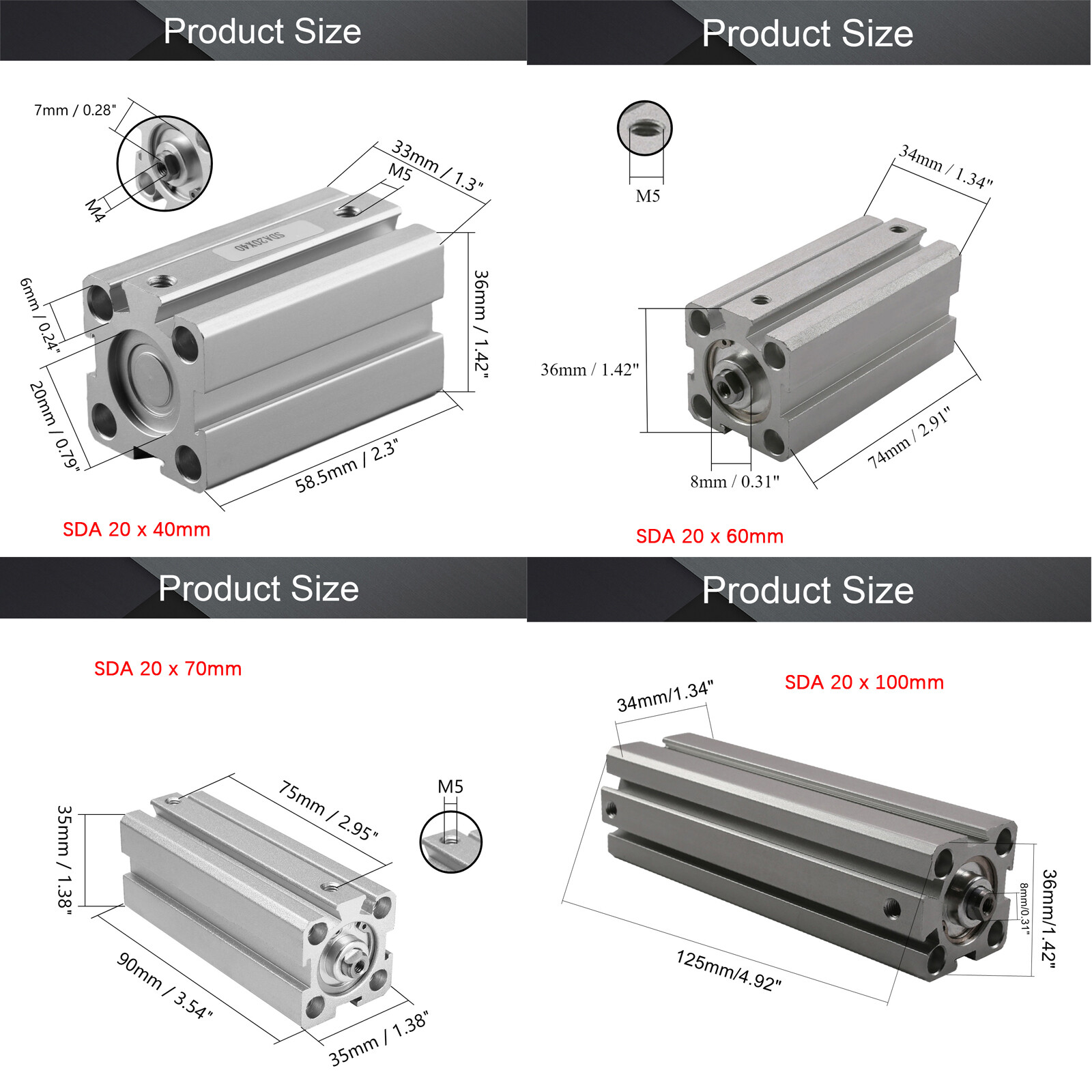 SDA 16/20/25mm Bore Thin Pneumatic Air Cylinder 5~100mm Stroke Double Acting Lot