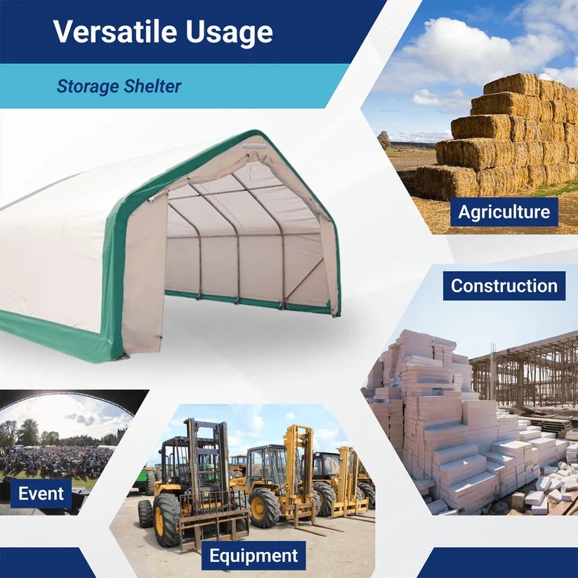 20’x20’x12′ Single Truss Storage Shelter 15oz PVC Fabric Hoop Building