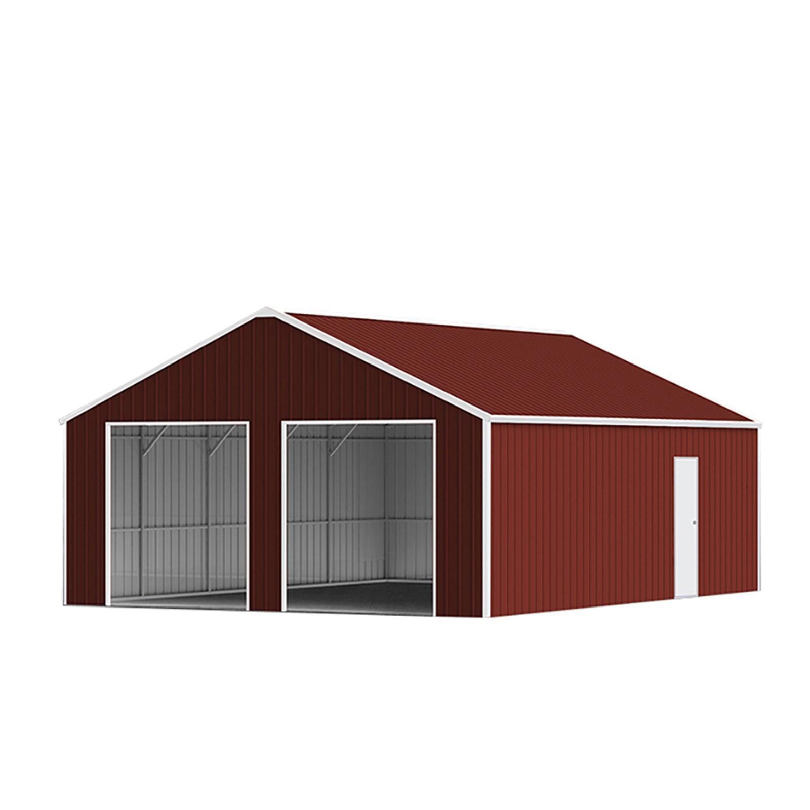 22FT x 23 FT Double Garage Steel Barn Shed – Red-Brown Heavy Duty Metal