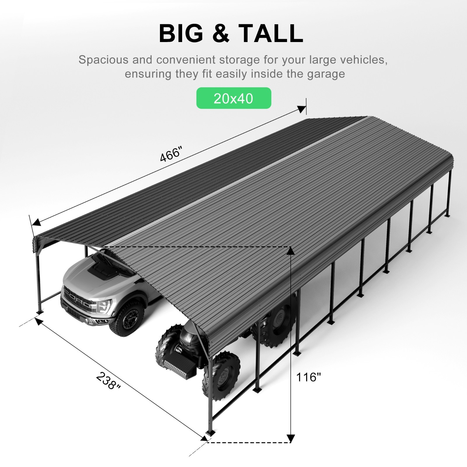 PABIMIA 20×40 FT Heavy-Duty Metal Carport, Outdoor Galvanized Steel Shelter