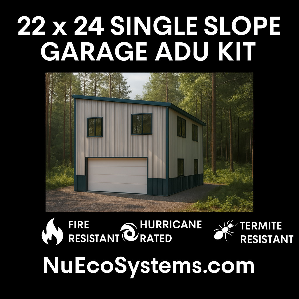 ADU KIT 24′ x 24′ Tall Lightweight Galvanized Steel Garage and Apartment Kit