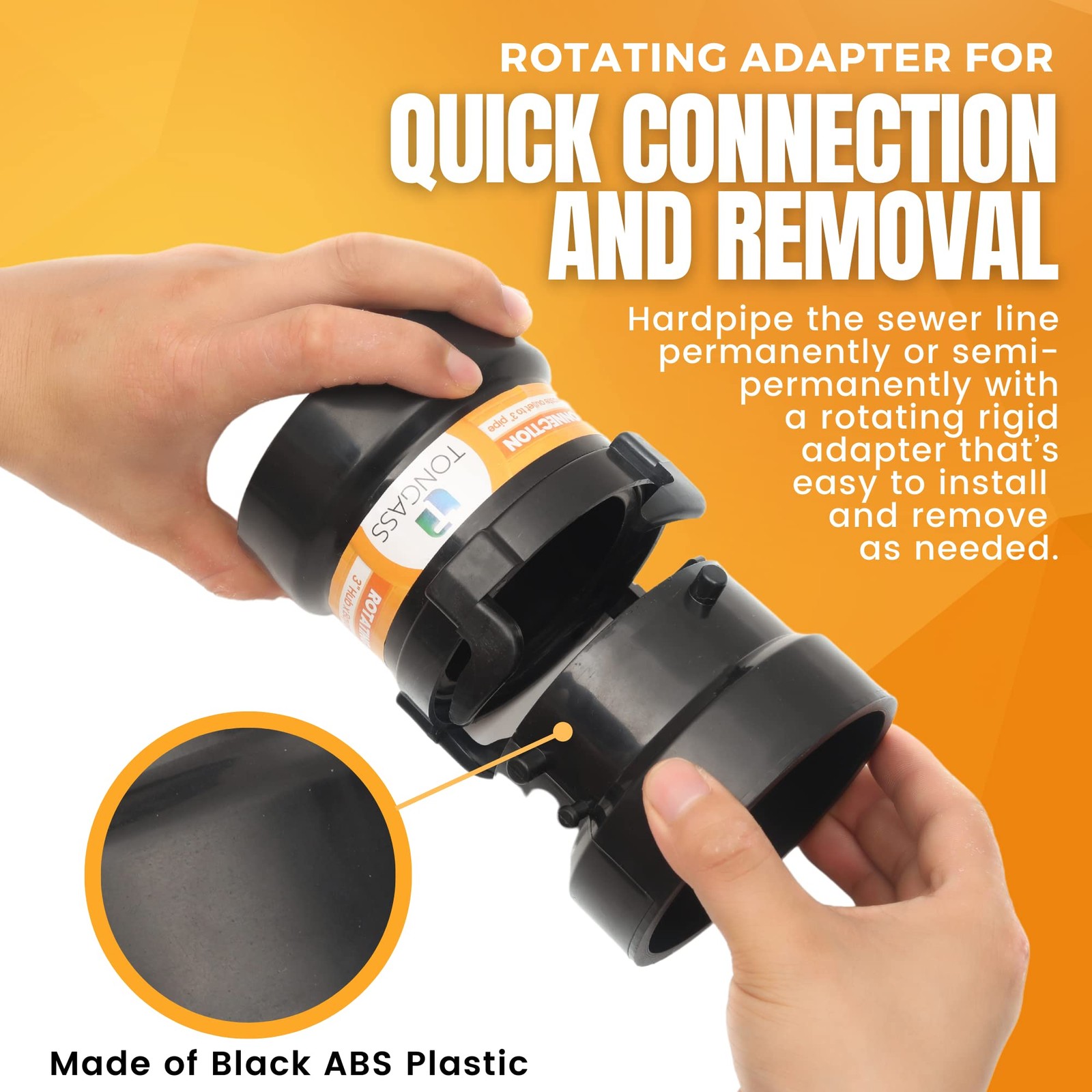 2 x Combo Pack RV Sewer Hose Fitting Adapter – PVC Connection 3 inches, Black