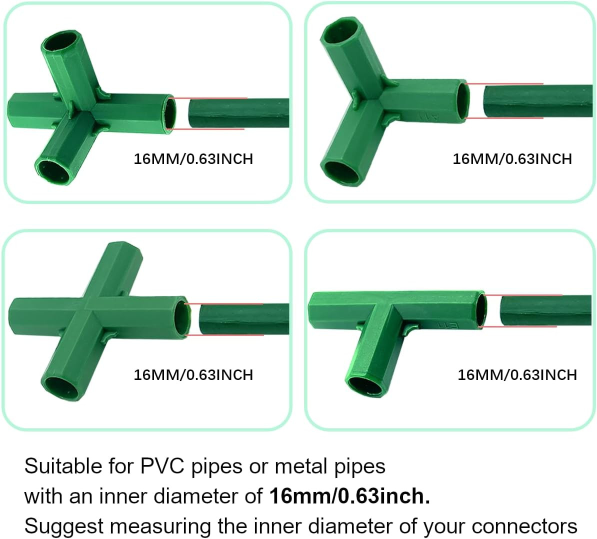 12PCS Heavy-Duty 16MM Greenhouse Frame Connectors for Grape Trellis Gardening