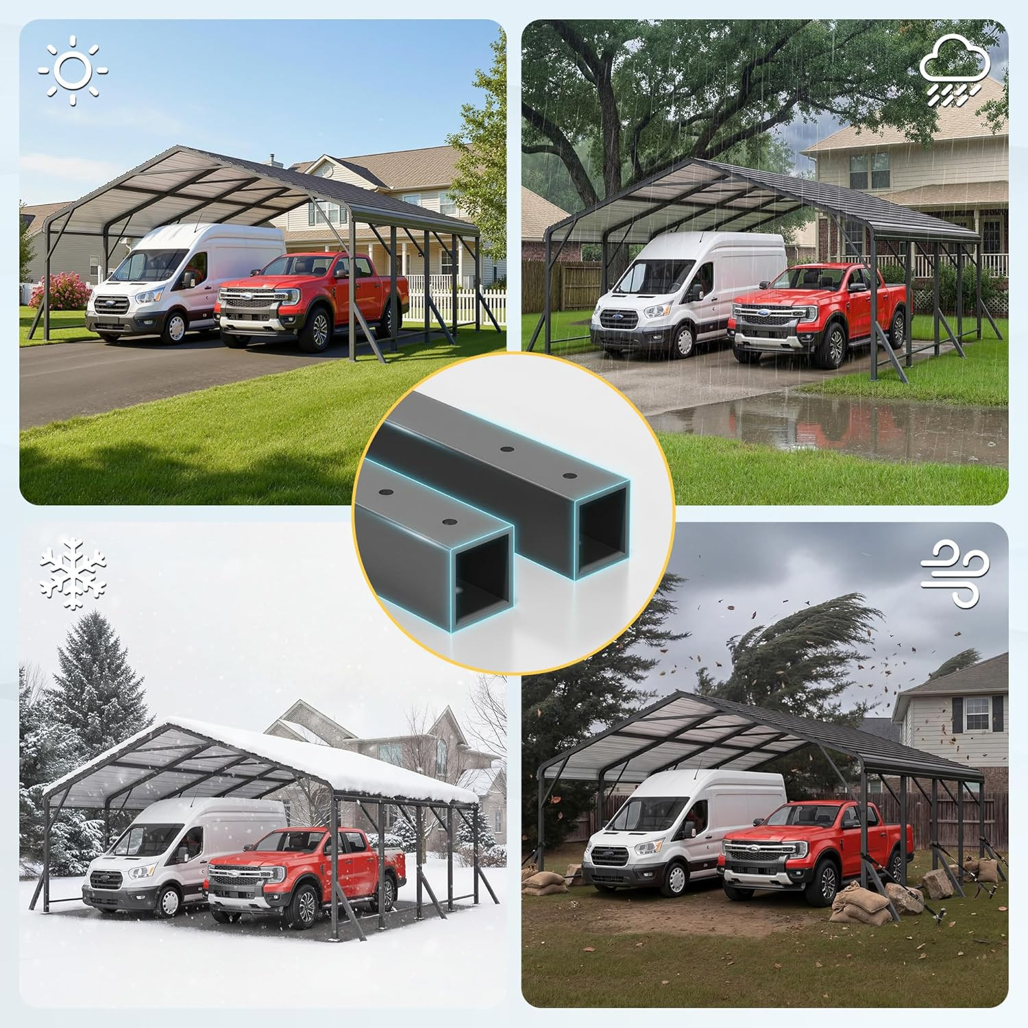 20’X20′ Metal Carport with Updated Roof & Enhanced Base, Heavy Duty Canopy Carpo