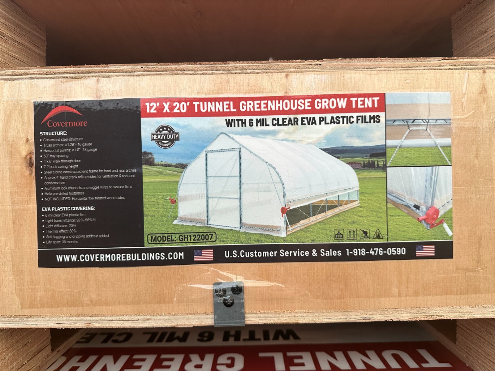 12’x20’x7.2′ Tunnel Greenhouse 6 mil Clear EVA Plastic Film/ Peak Ceiling Roof