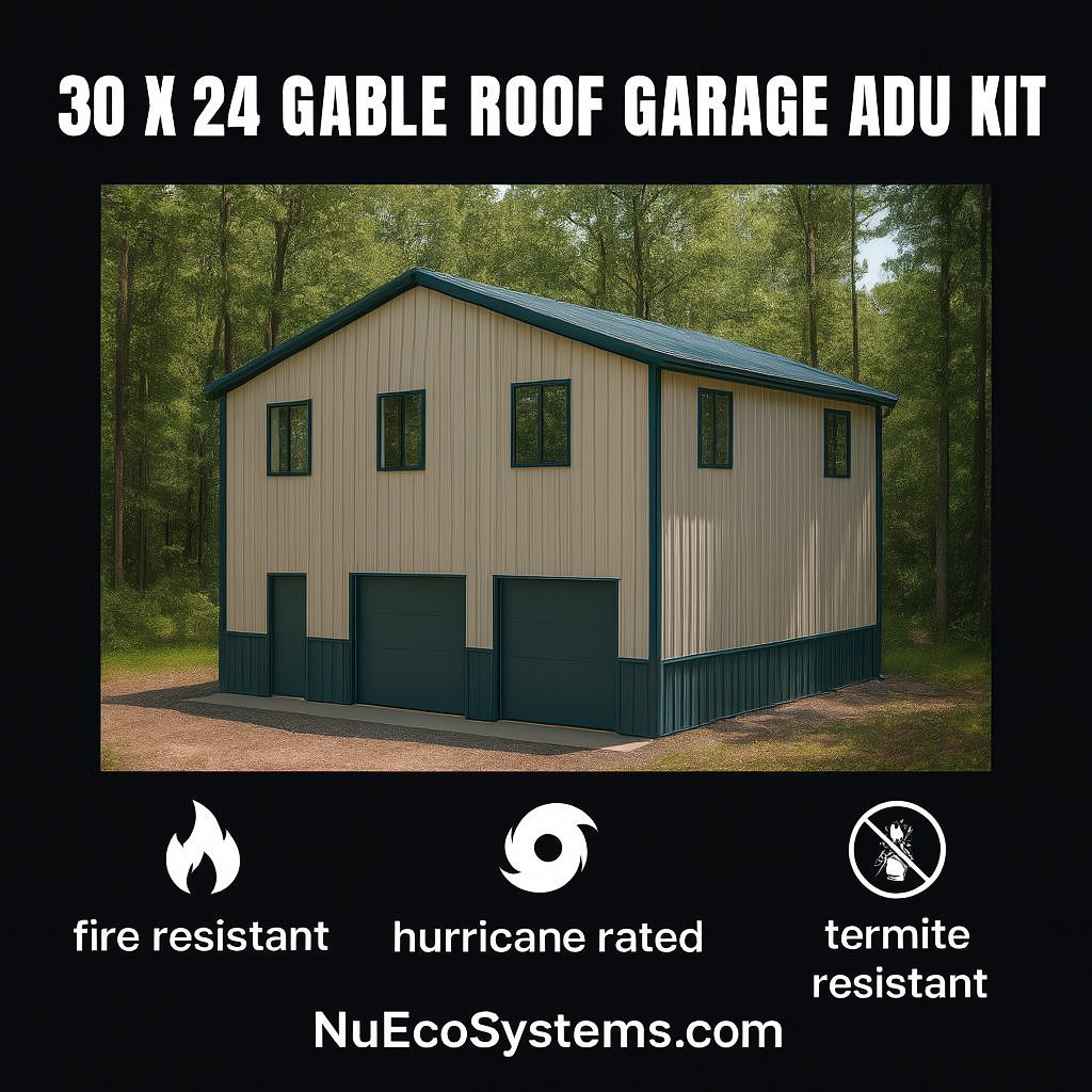 ADU KIT 24′ x 24′ Tall Lightweight Galvanized Steel Garage and Apartment Kit