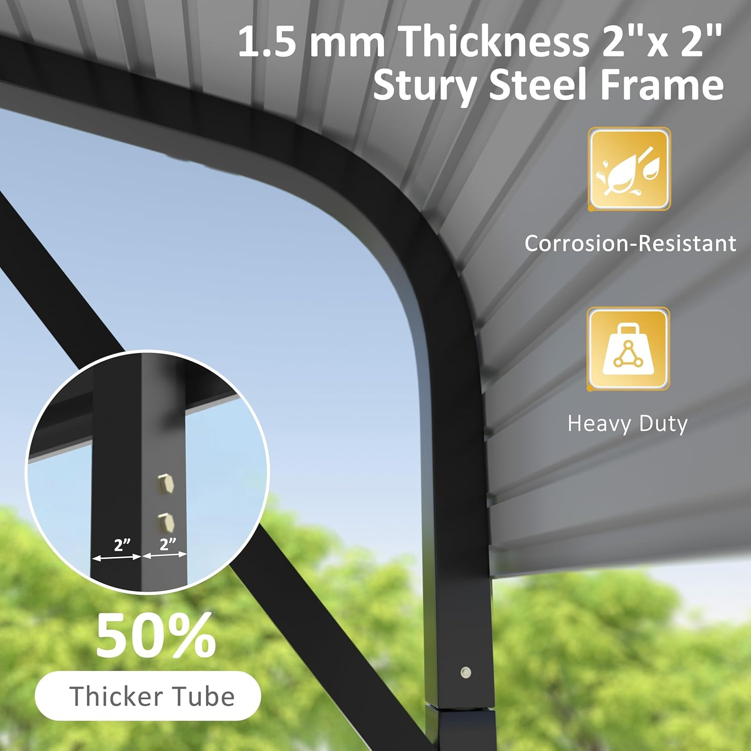 20×20 FT Heavy Duty Metal Carport Canopy for Cars, Trucks, Boats – Gray