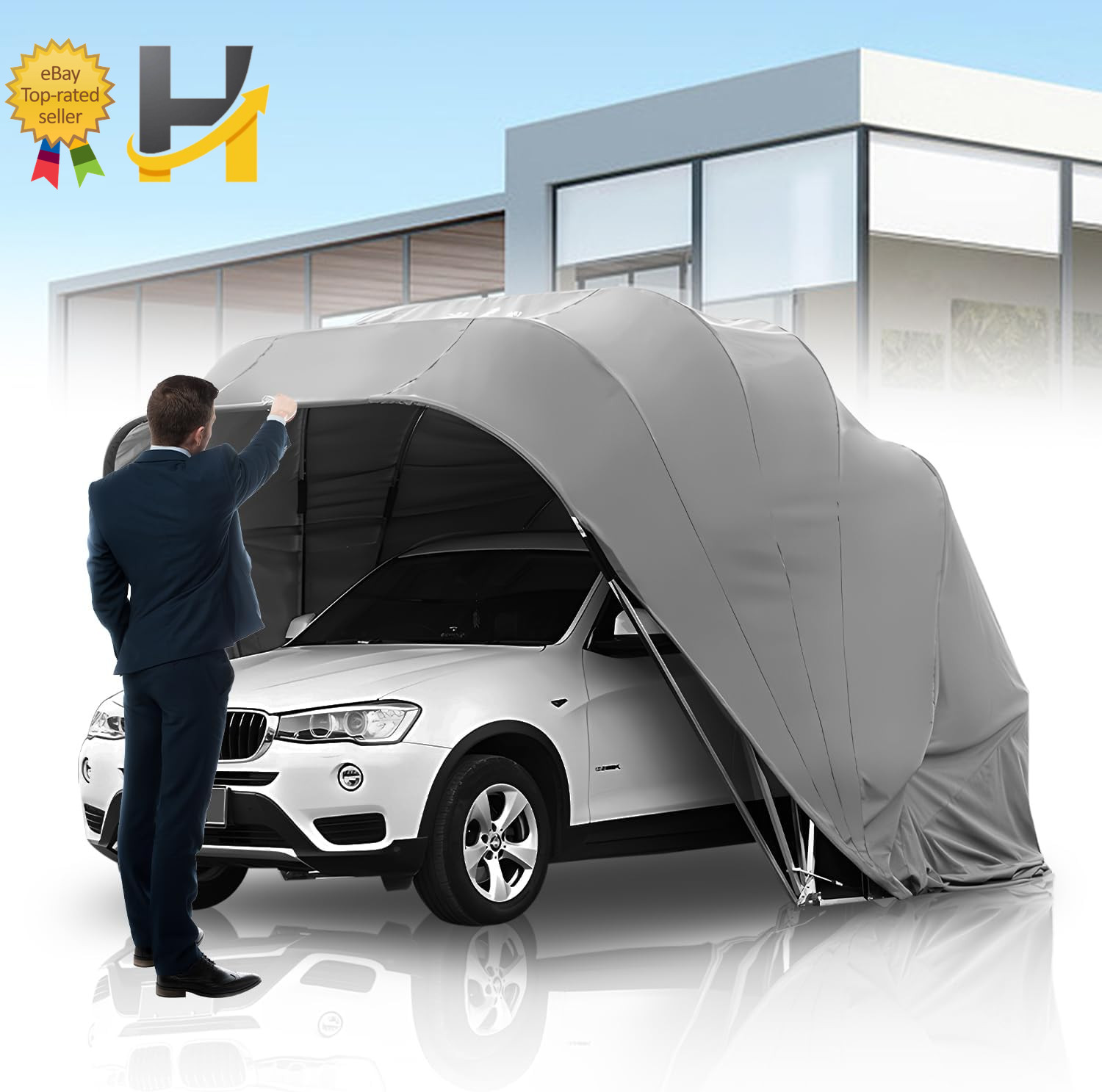 Retractable Carport Semi-Automatic Foldable Car Port Stainless Steel Portable Ga