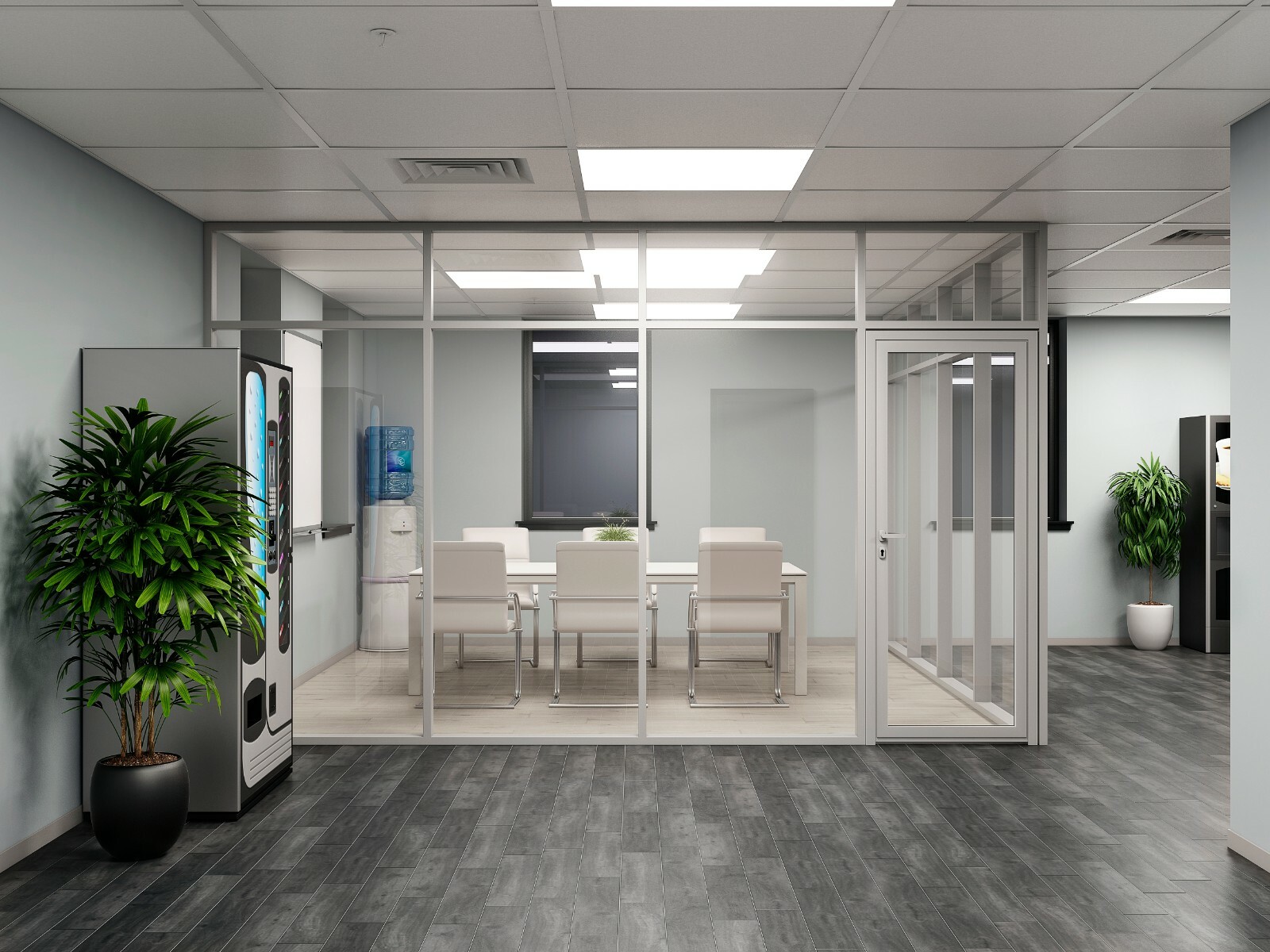 CGP Glass Aluminum 2Wall Office Partition System w/Door 10’x6’x9′ Clear Anodized
