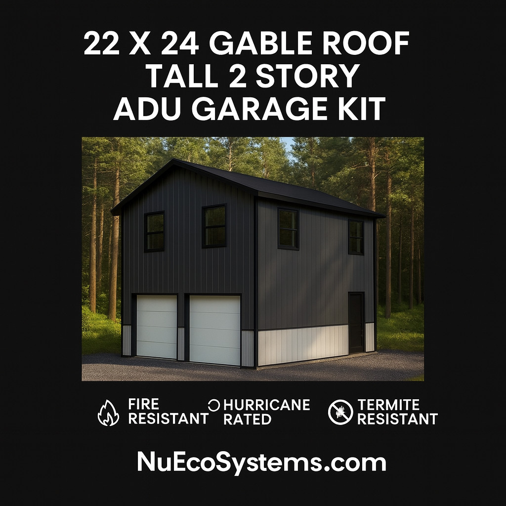 ADU KIT 24′ x 24′ Tall Lightweight Galvanized Steel Garage and Apartment Kit