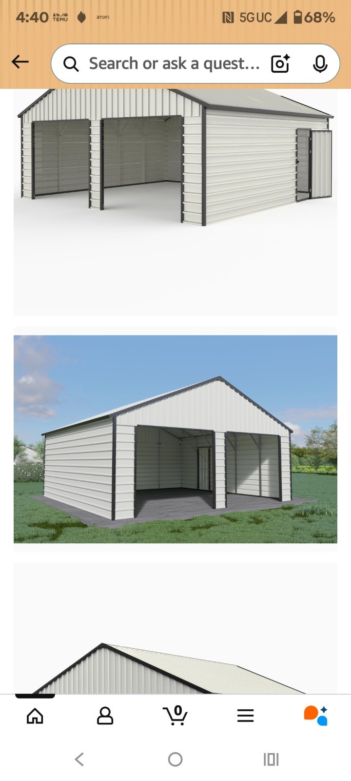 22′ x 23′ x 13′ Metal Car Garage/Outdoor Storage Shed Galvanized Steel Barn