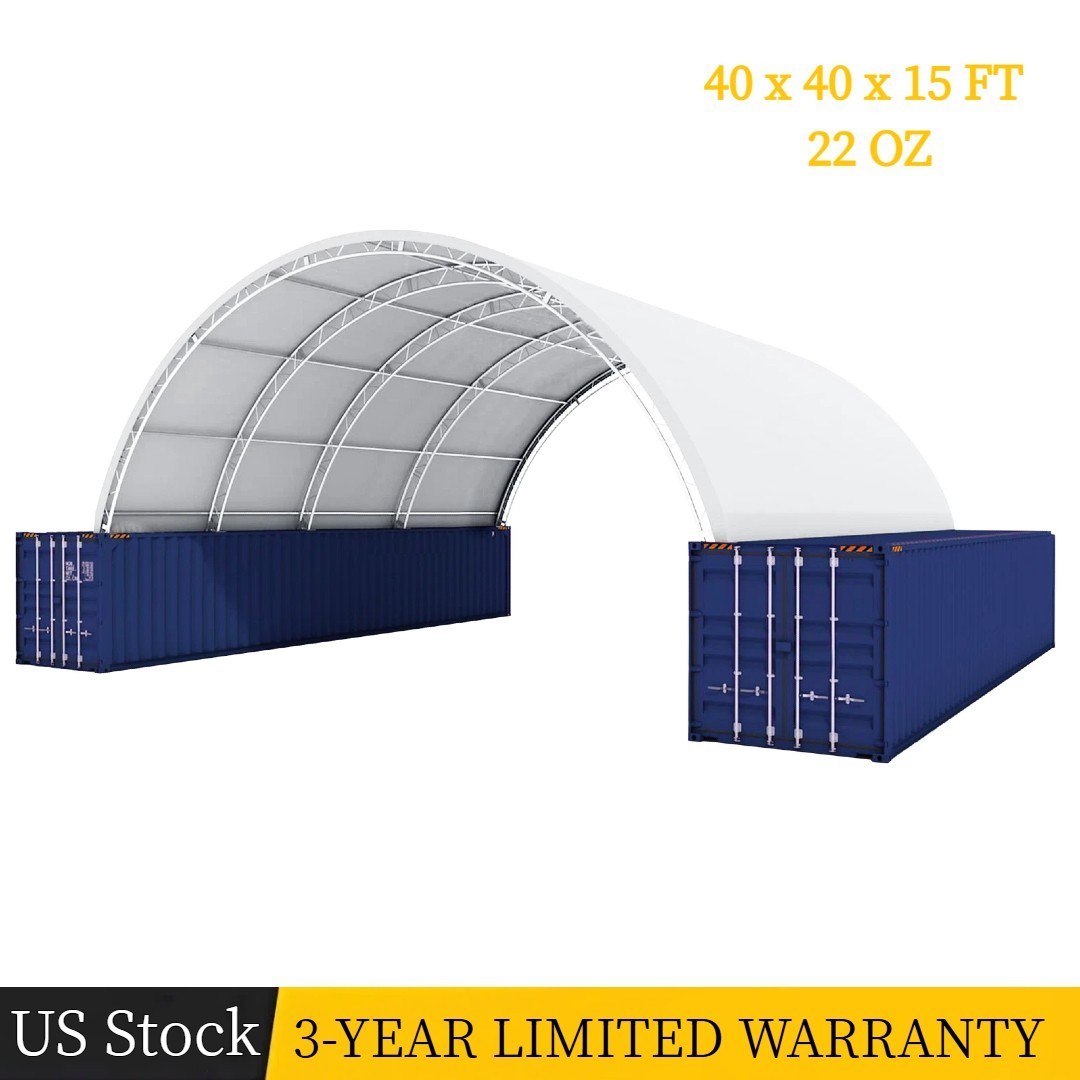 40’x40’x15′ 22 OZ PVC Shipping Container Canopy Shelter Double Truss