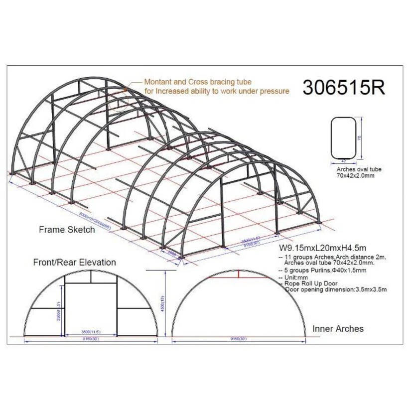 30’x85’x15′ Single Truss Storage Shelter 11oz PE Fabric Hoop Building