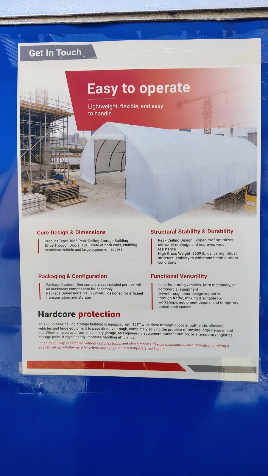 W30’xL65’xH15′ Portable Single Truss Storage Shelter New Building Kit 1950 Sq.Ft