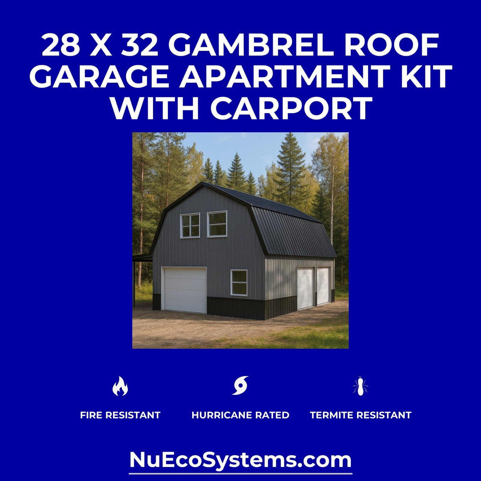 ADU KIT 30′ x 24′ x 19′ Tall Lightweight Galvanized Steel Garage & Apartment