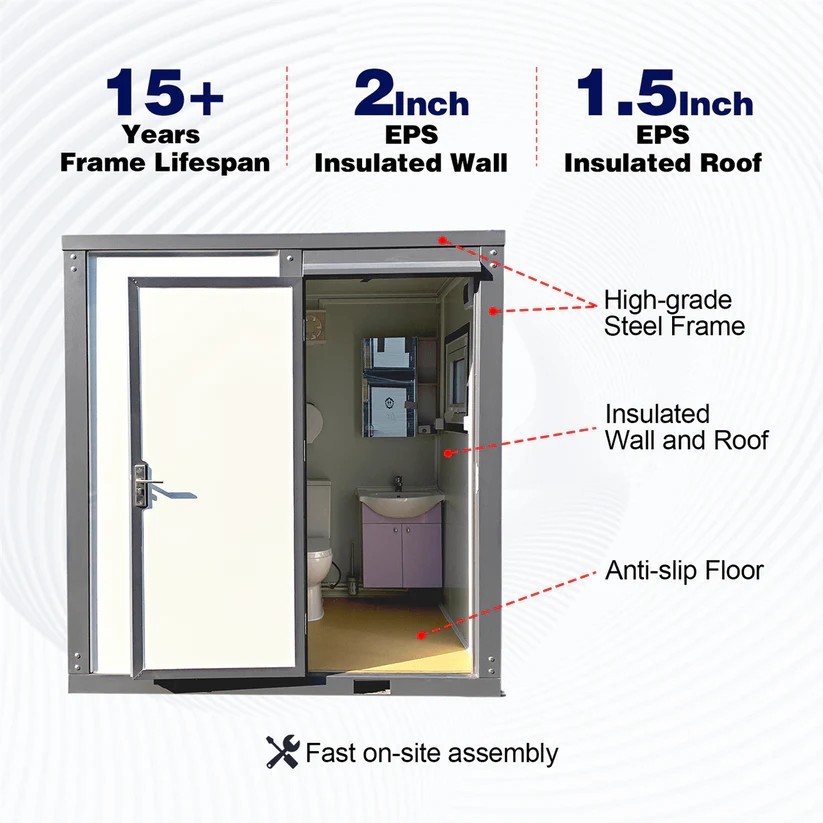 Chery Private Toilet Stalls w/ Shower Curtain Mobile Toilet Portable Restrooms