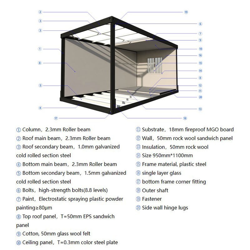 Foldable Container Office Prefab Folding Mobile Home Field Container House20ft