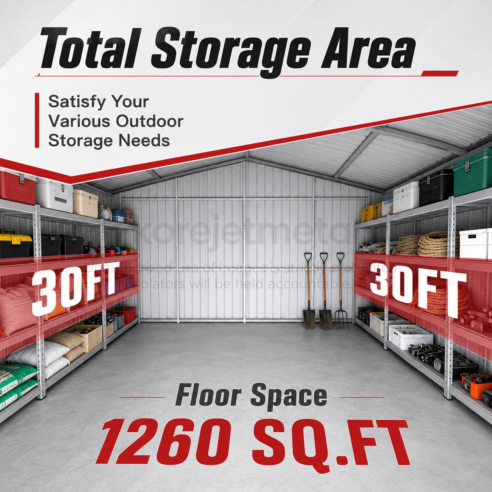 42’x30’x13′ Metal Garage Shed Barn Outdoor Storage Heavy Duty Galvanized Steel