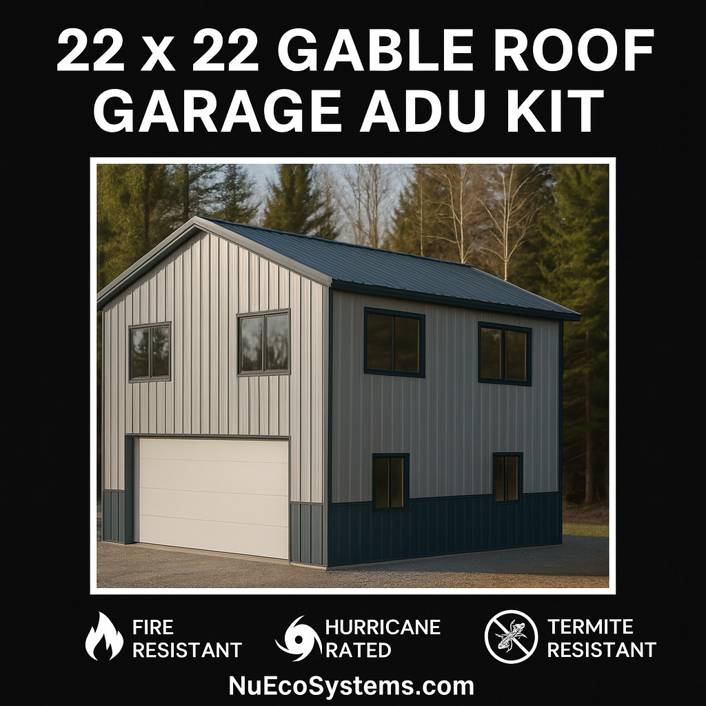 ADU KIT 24′ x 24′ Tall Lightweight Galvanized Steel Garage and Apartment Kit