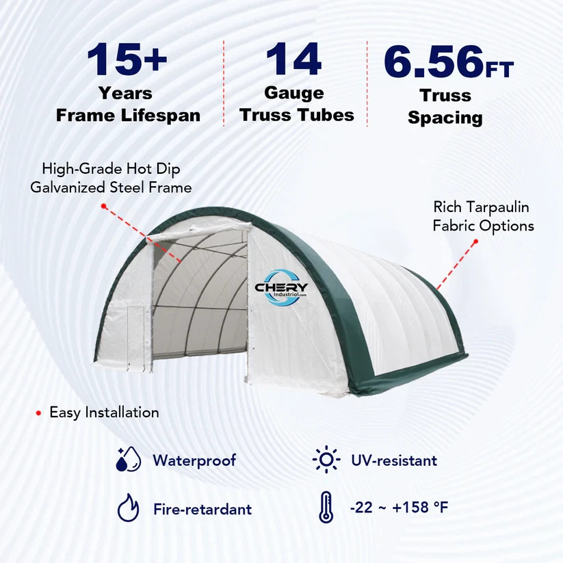 30’x40’x15′ Single Truss Storage Shelter 18oz PVC Fabric Hoop Building