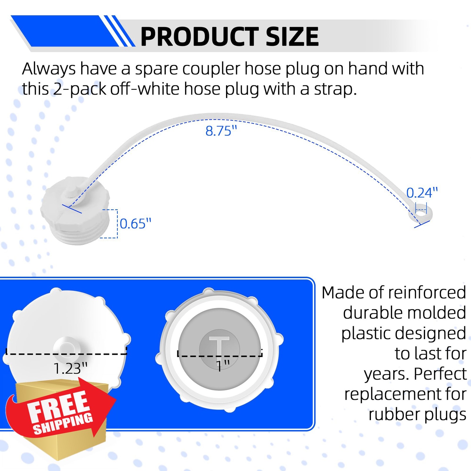 TonGass RV Water Inlet Coupler Plugs 2pk White – 3/4 MPT Dust Debris Guard