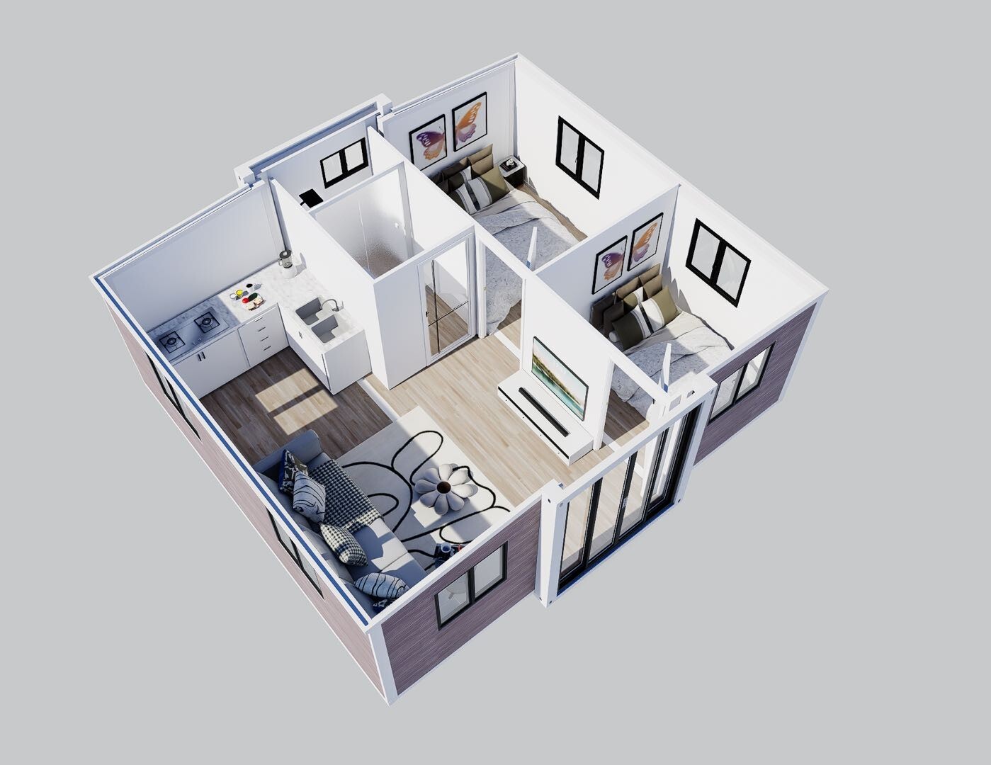Portable Prefabricated Tiny Home 19Ft X 20Ft, Mobile Expandable Prefab House