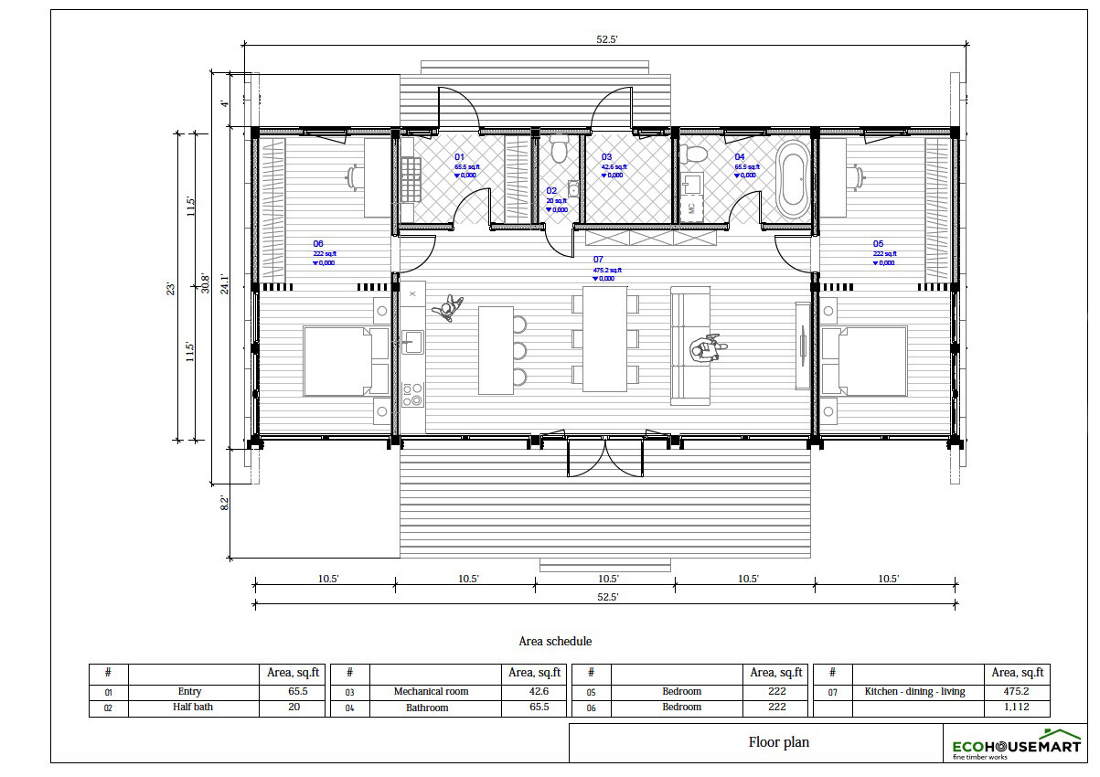 1120 sq.ft TIMBER FRAME KIT #TF-B-136_2-bdr WOOD PREFAB DIY BUILDING HOUSE CABIN