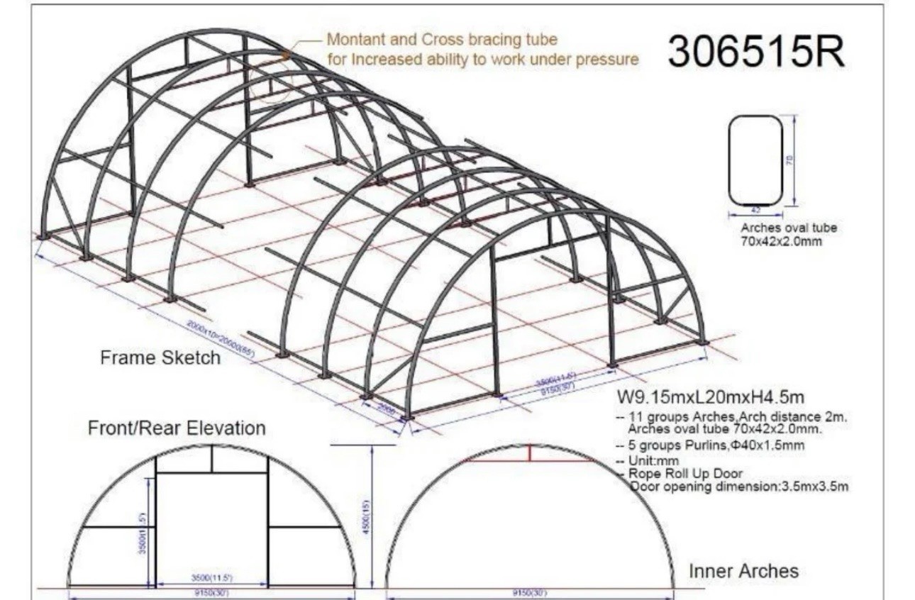 CHERY Industrial Storage Shelter 30x65x15 ft Steel Waterproof 306515R