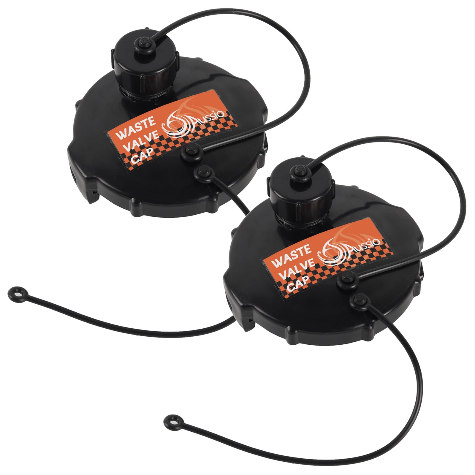 Aussio (2-Pack, Black T1020-1 Waste Valve Cap with Bayonet Hook 2-Pack,