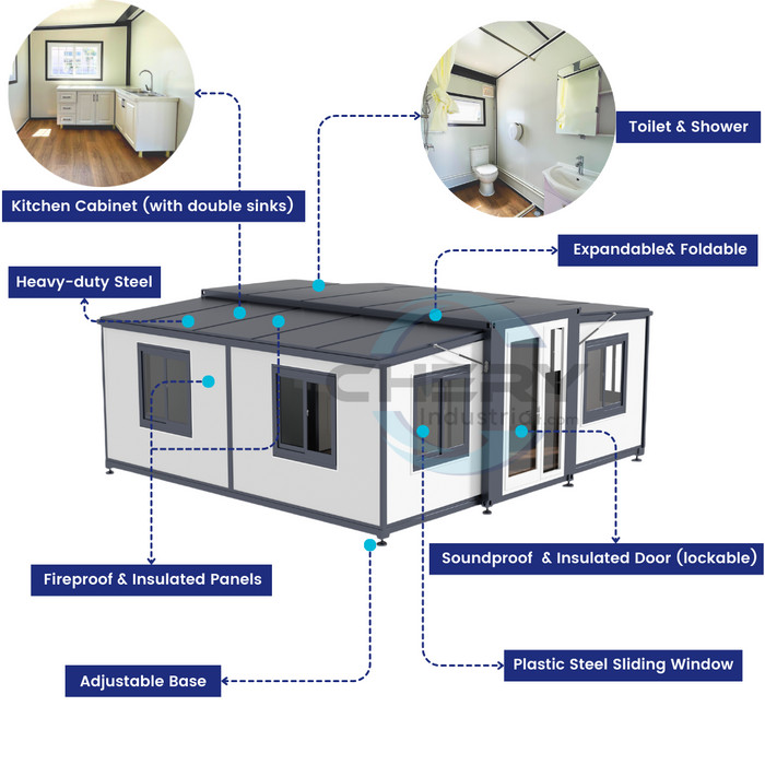 19ftx20ft Expandable Prefab Mobile House w/ Cabinet Mobile Home Container Homes