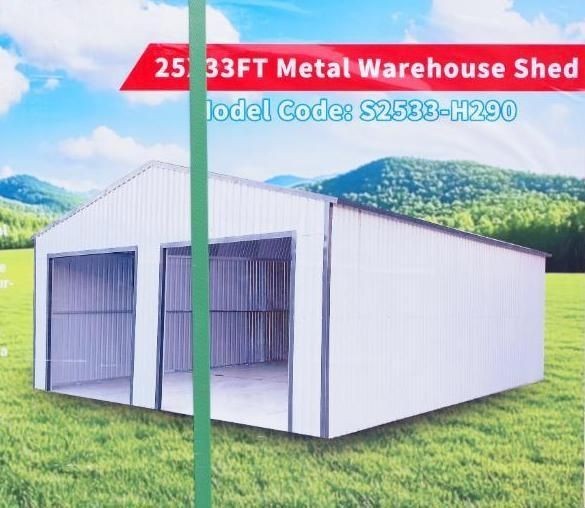 25×33′ Metal warehouse 2 car garage, mancave hot dipped galvanized shed in CRATE