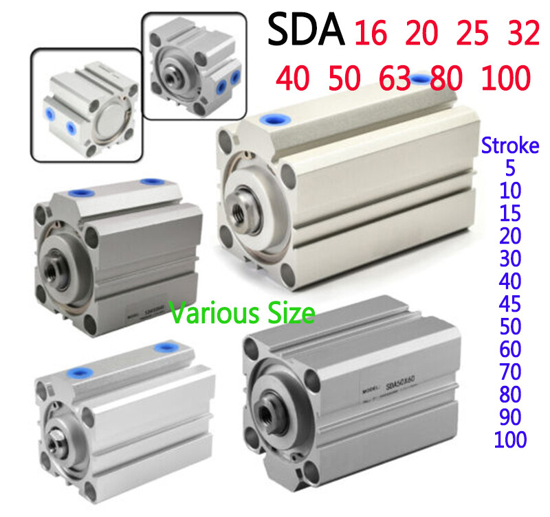 SDA16/20/25/32/40/50/63/80/90/100mm Bore Thin Pneumatic Compact Air Cylinder Lot