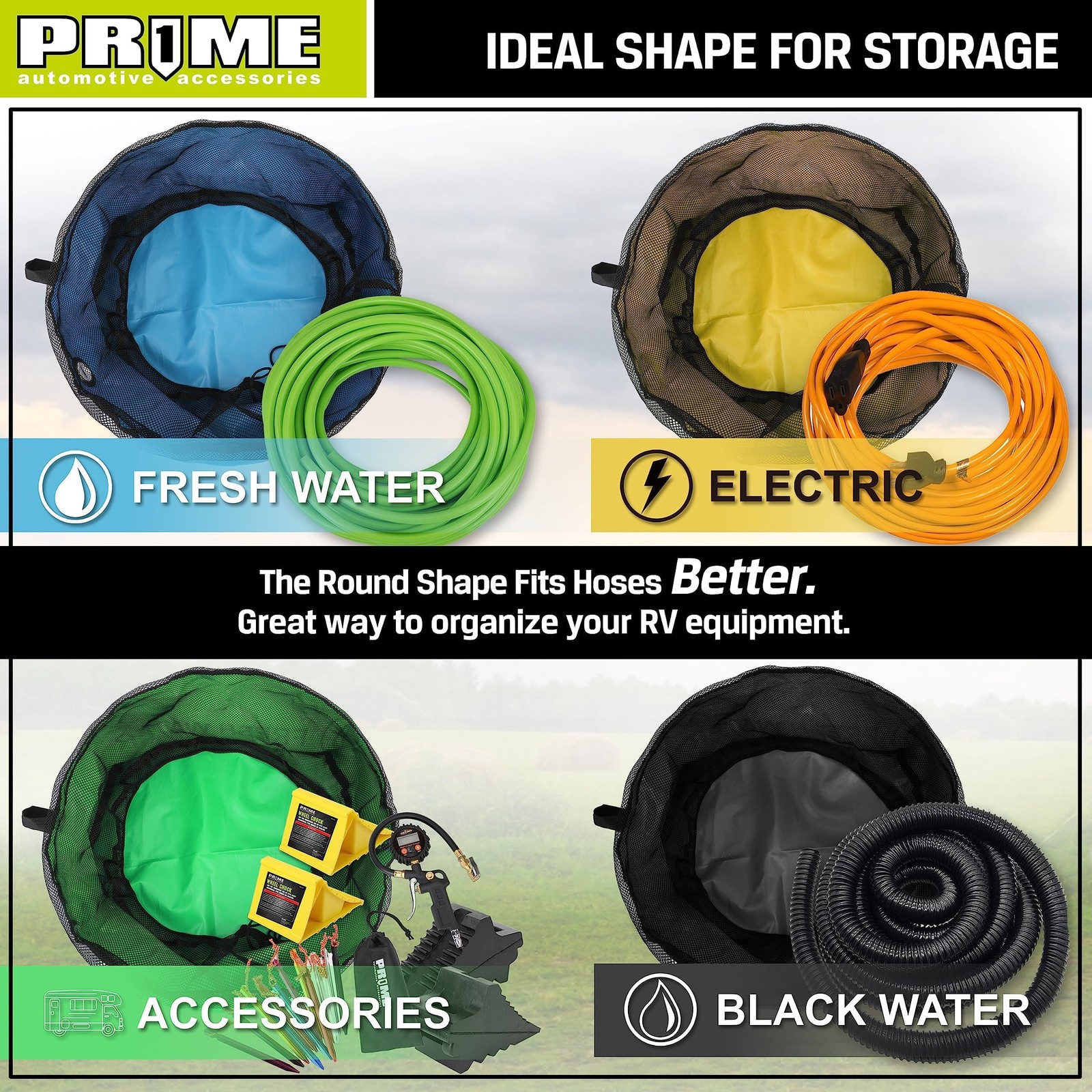 PR1ME 4 Pack Waterproof RV Hose Bag Storage, Utility 18 X 18 Inches, Blue