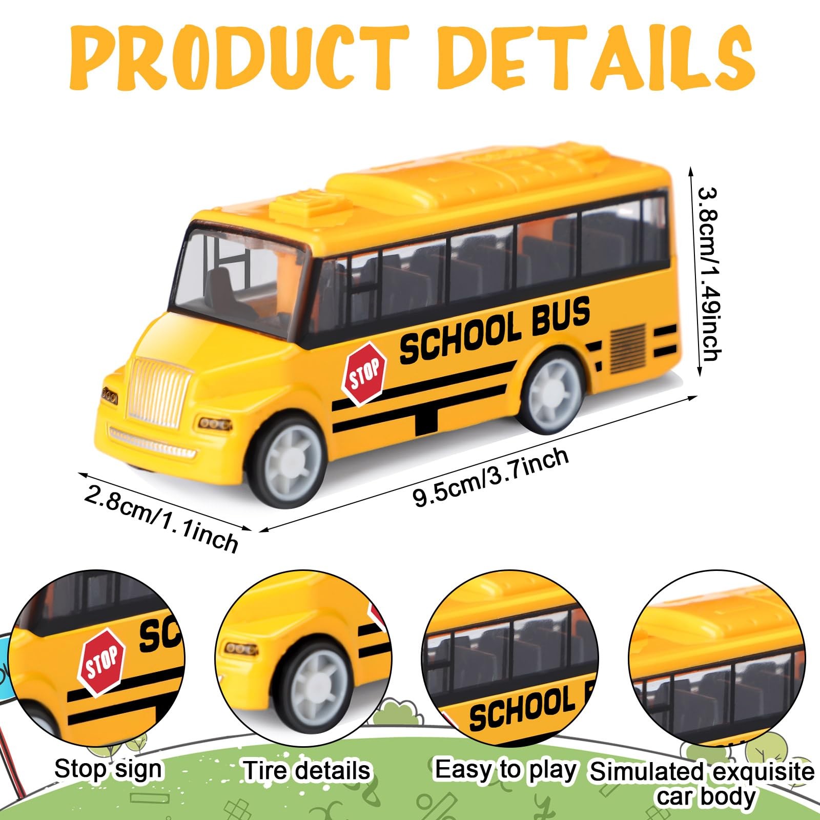 RoundFunny 12 Pcs Mini Yellow School Bus 1.1 x 1.38 x 3.86 inches,
