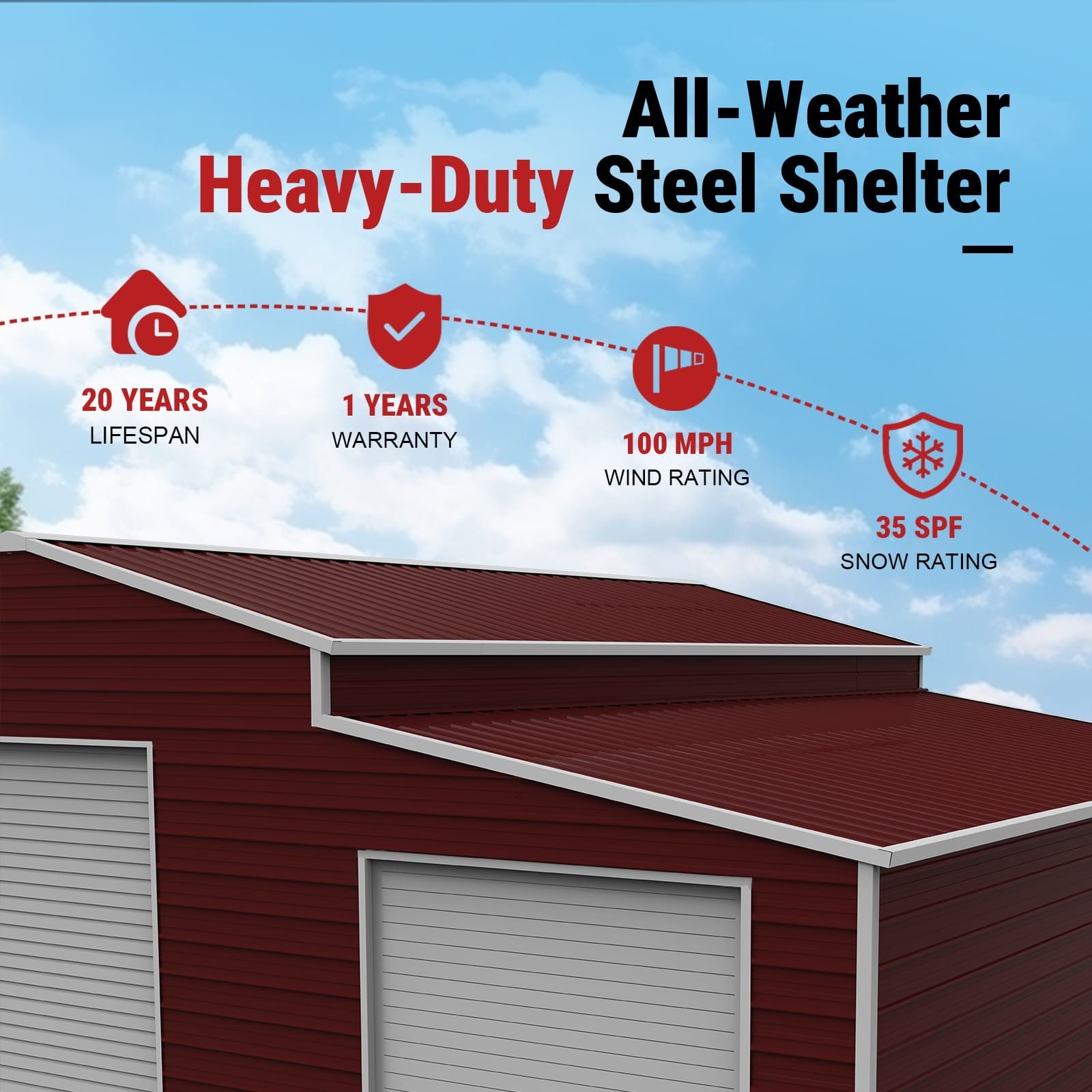 42’x30’x13′ Metal Garage Shed Barn Outdoor Storage Heavy Duty Galvanized Steel