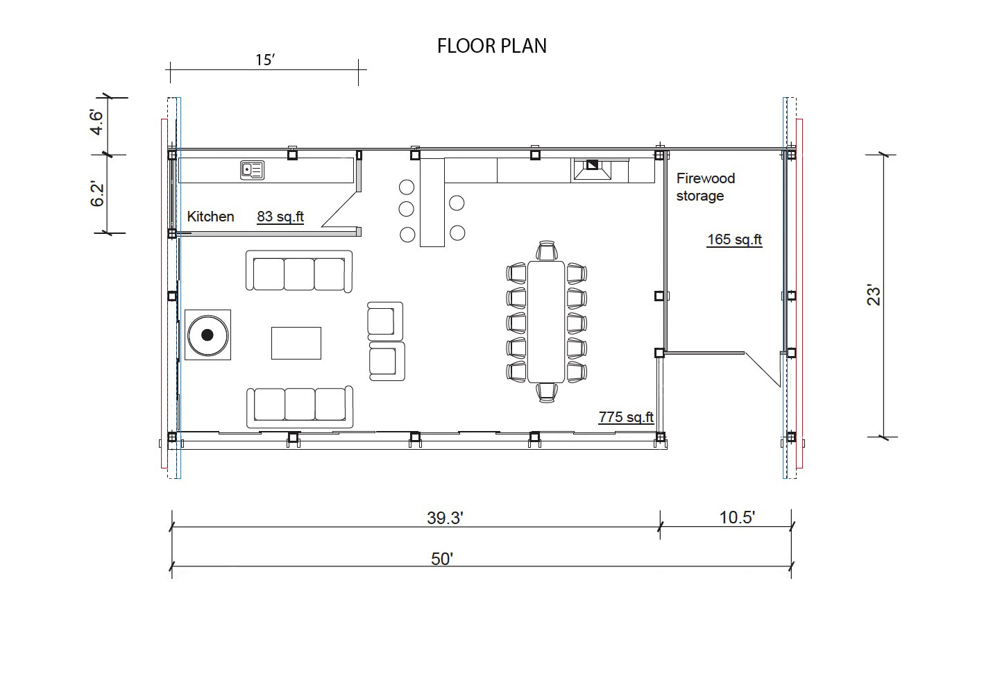 TIMBER FRAME LOUNGE KIT ENGINEERED GLT WOOD PREFAB DIY BUILDING CABIN 1000 sq.ft