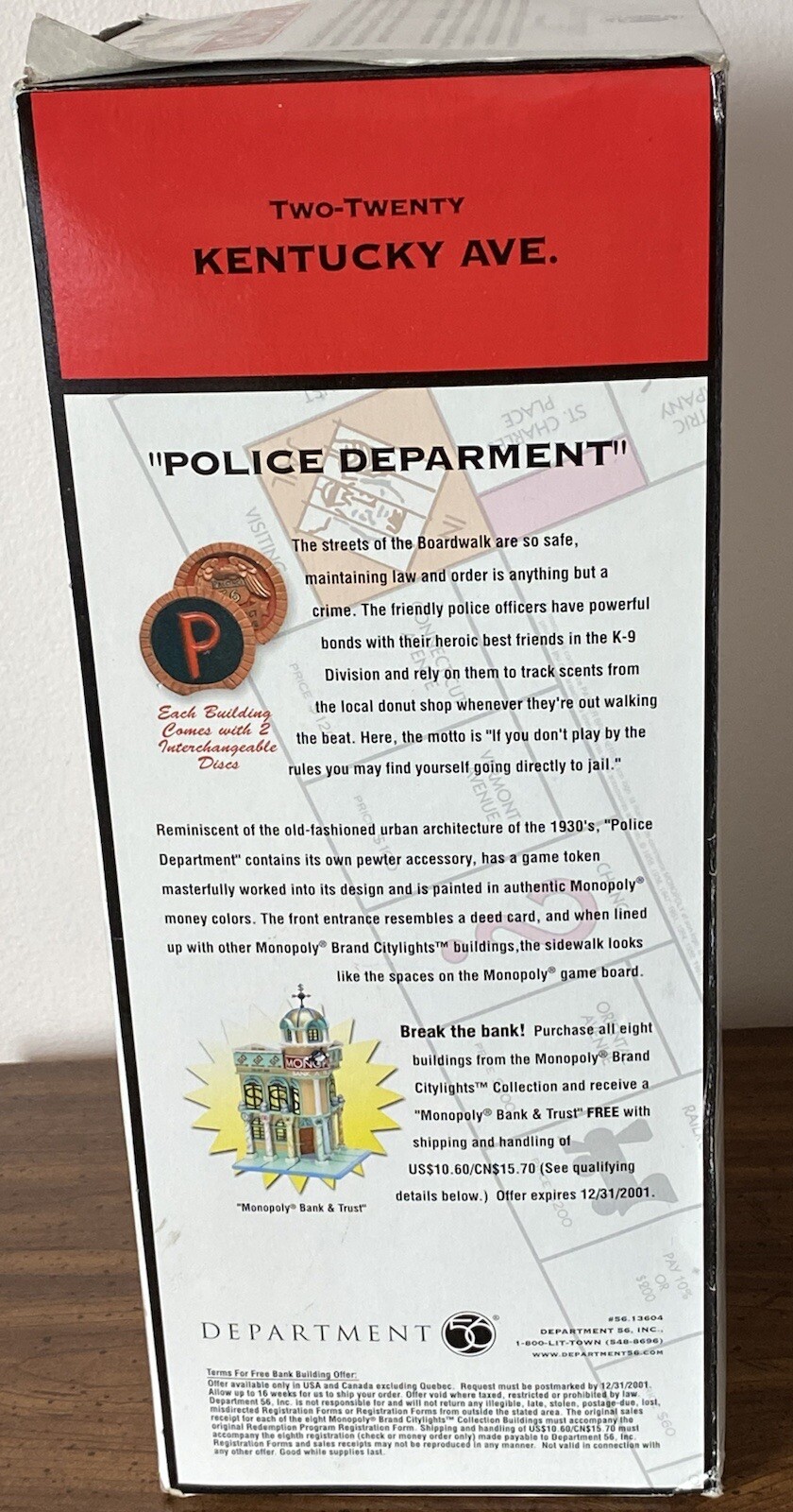 Department 56 Citylights Monopoly Two-Twenty Kentucky Ave. Police Department