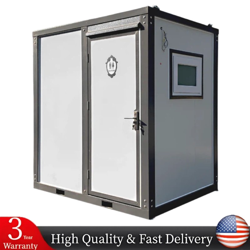 86″x64.6″x93″ Portable Toilet w/ Shower Curtain Restroom Bathroom Mobile Toilet