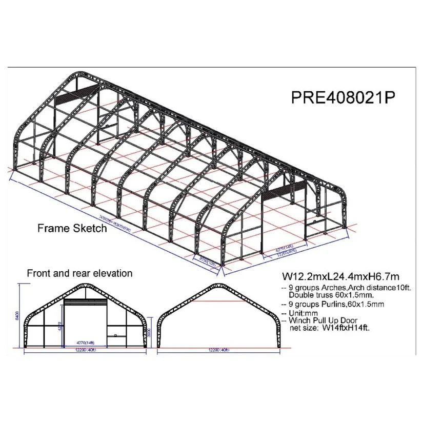 W40xL80xH21′ Double Truss Storage Shelter 22OZ PVC Canvas Building Tent