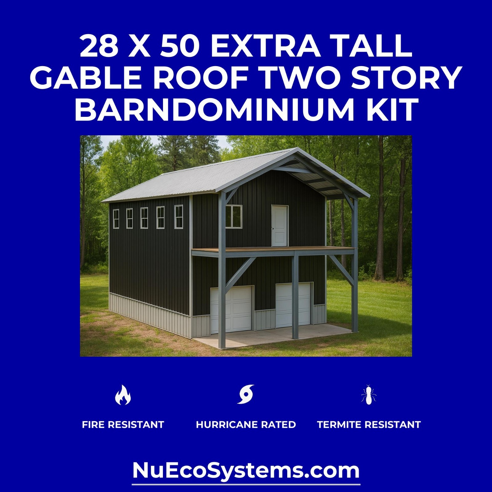 Lightweight Galvanized Steel Tall Barndominium with Loft and Double Leantos