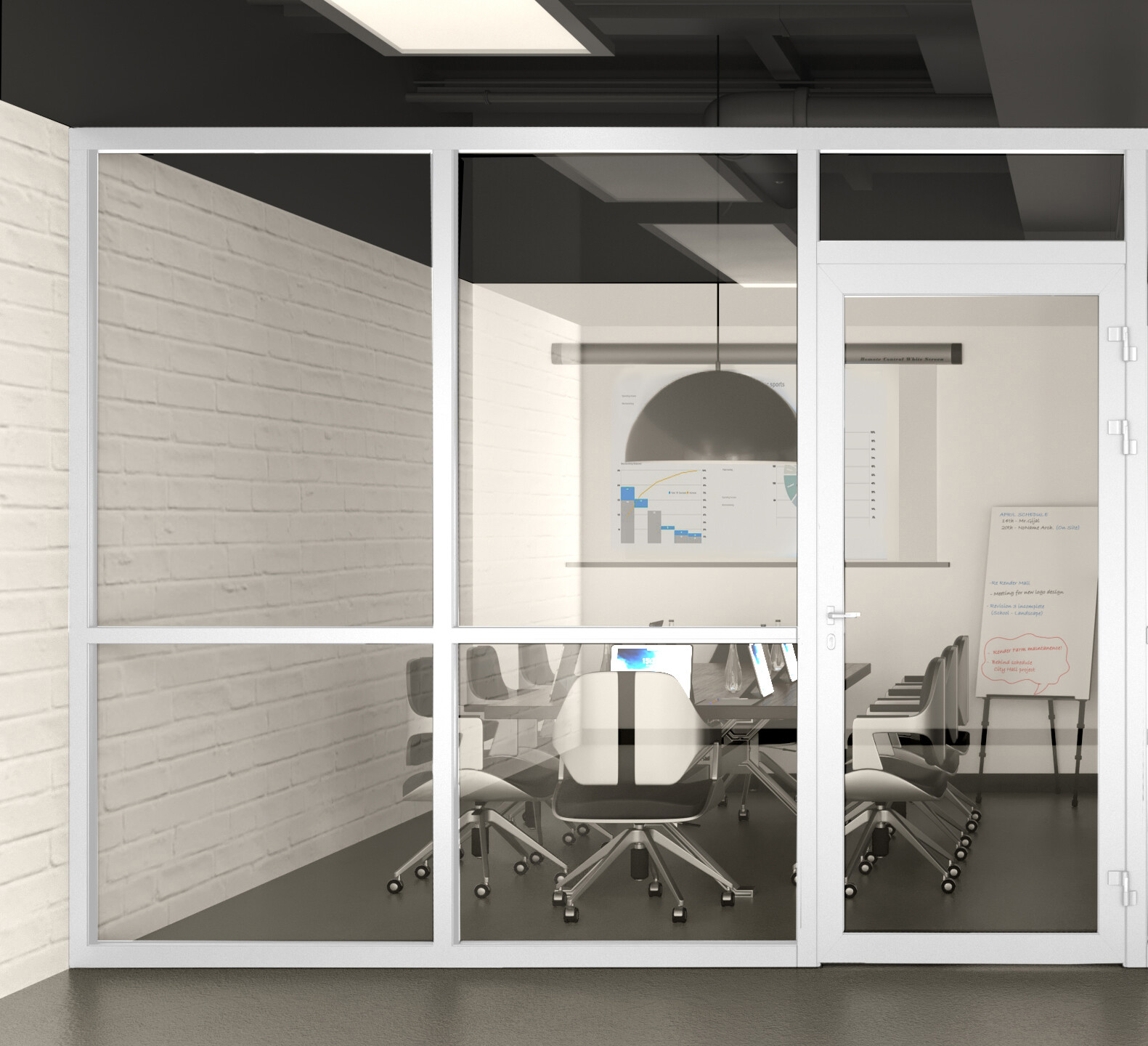 CGP Office Partition System, Glass Aluminum Wall 10′ x 9′ w/Door, WHITE SEMI