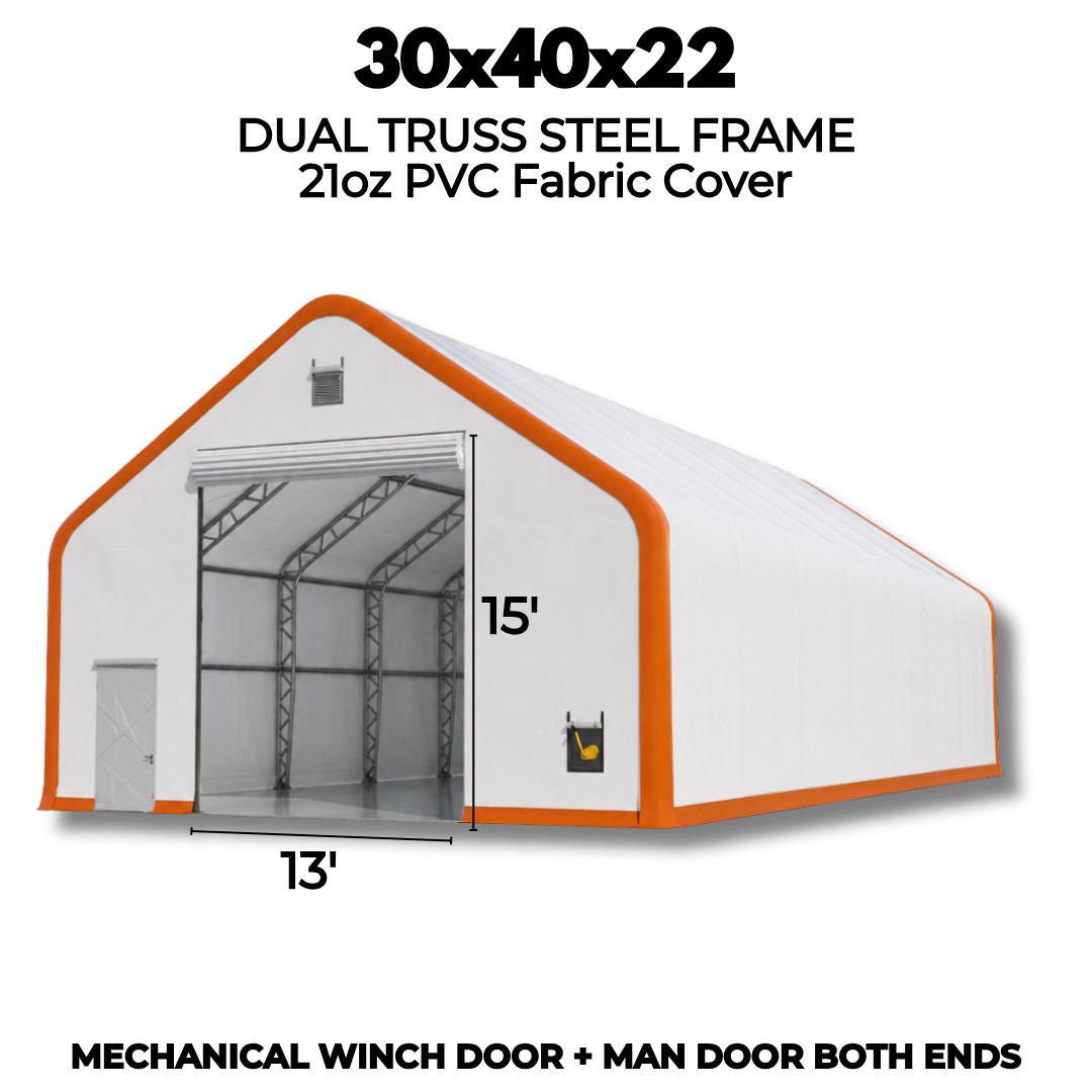 30x40x22 DUAL TRUSS *21oz PVC* Canvas Fabric Storage Building Shelter Barn Shop