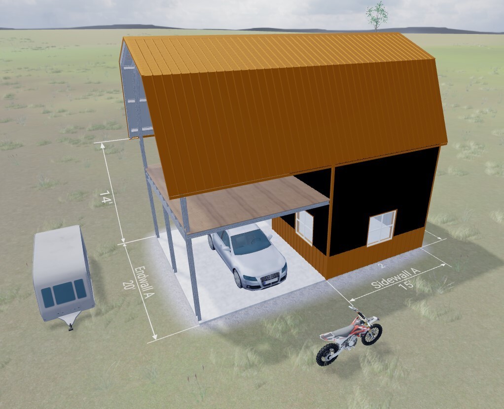 Easy and Affordable to Build 15 x 20 Gambrel Roof Cabin Kit, Made from Hurricane