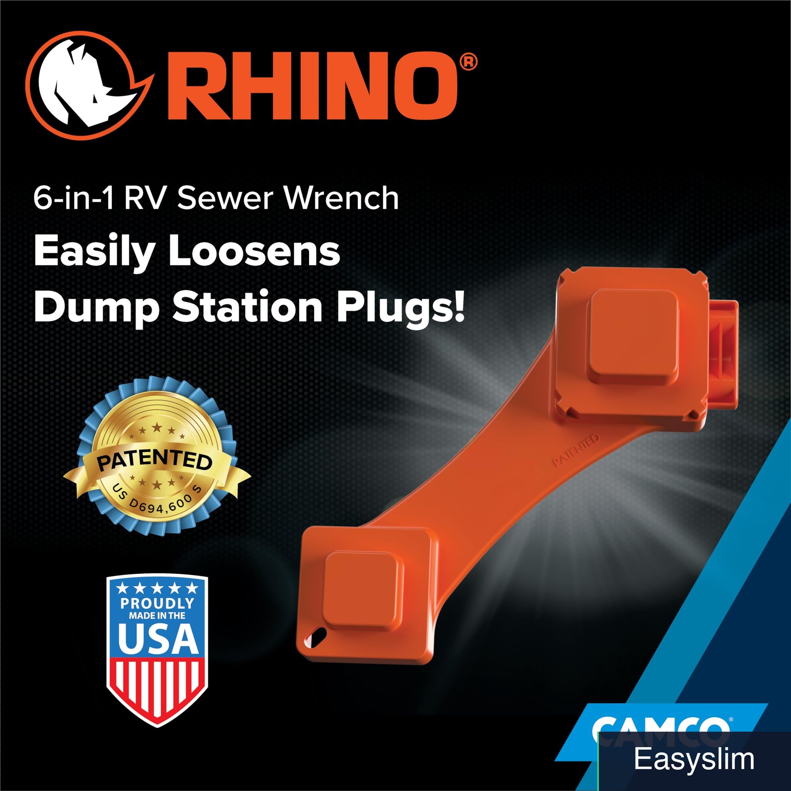 RV Sewer Wrench 6-in-1 Universal 3″ and 4″ Plugs Orange Plastic