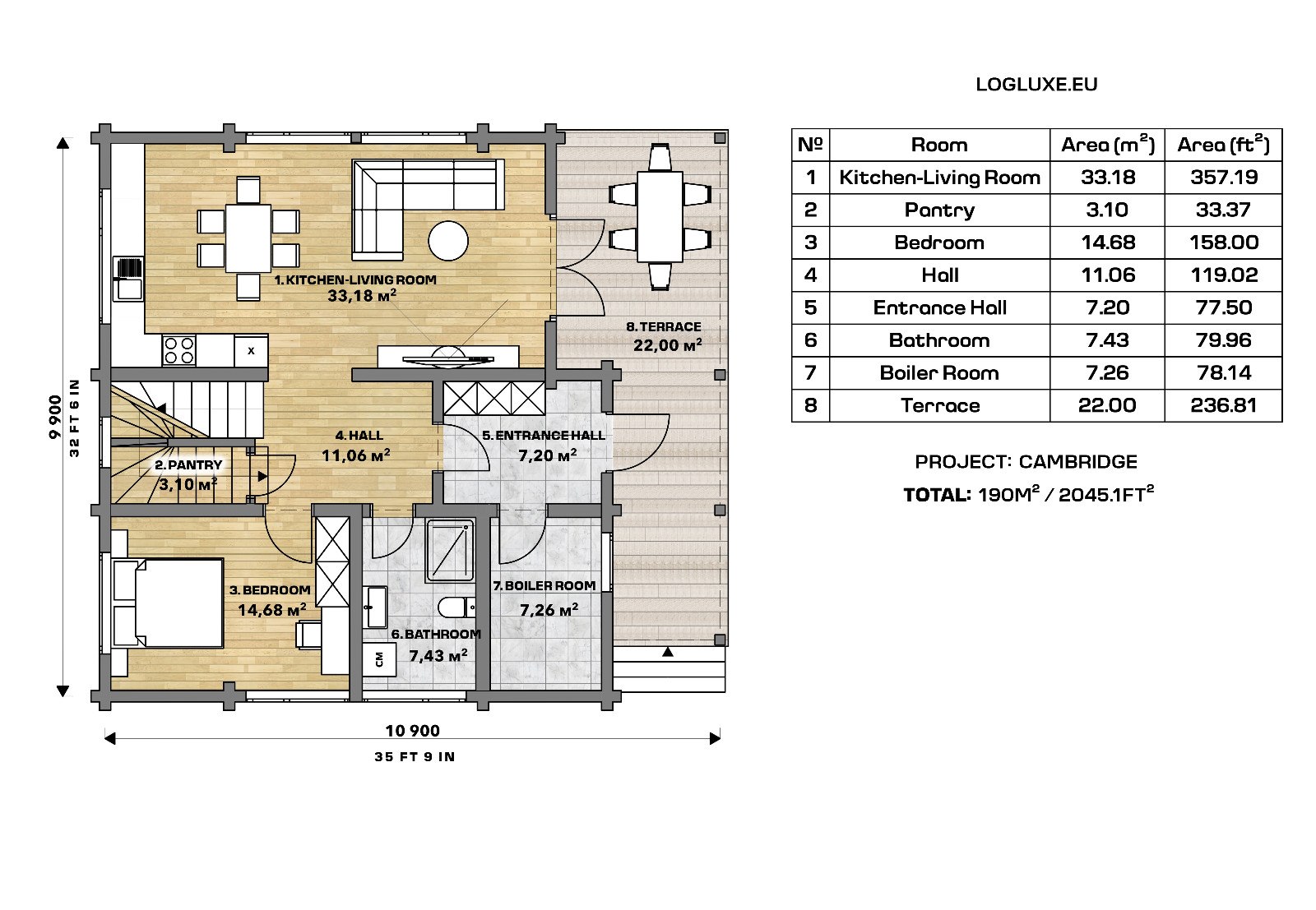 PREFAB LOG CABIN HOME KIT NATURAL WOOD 2045 ft² / 190 m² – DISCOUNT CARD 3% off