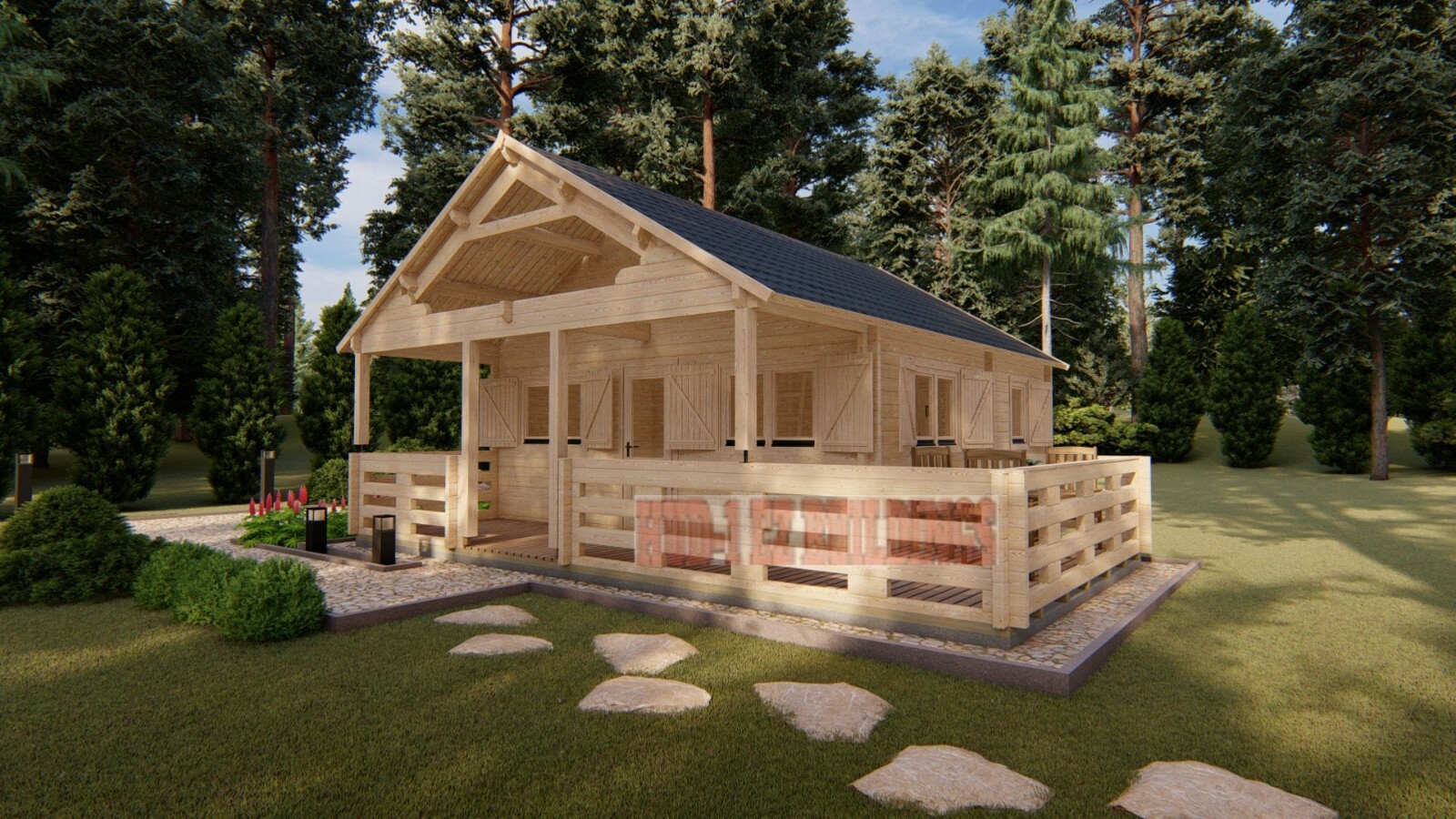 Gustav J68A 19 ft. 6 in x 19 ft. 6 in multi room log cabin style building kit