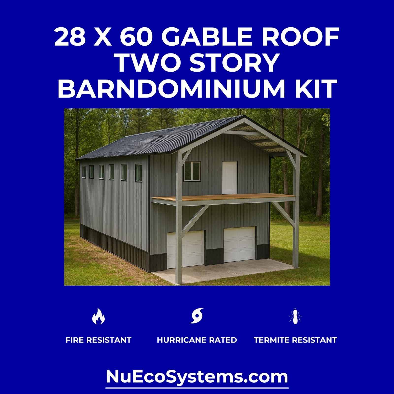 Lightweight Galvanized Steel Tall Barndominium with Loft and Double Leantos