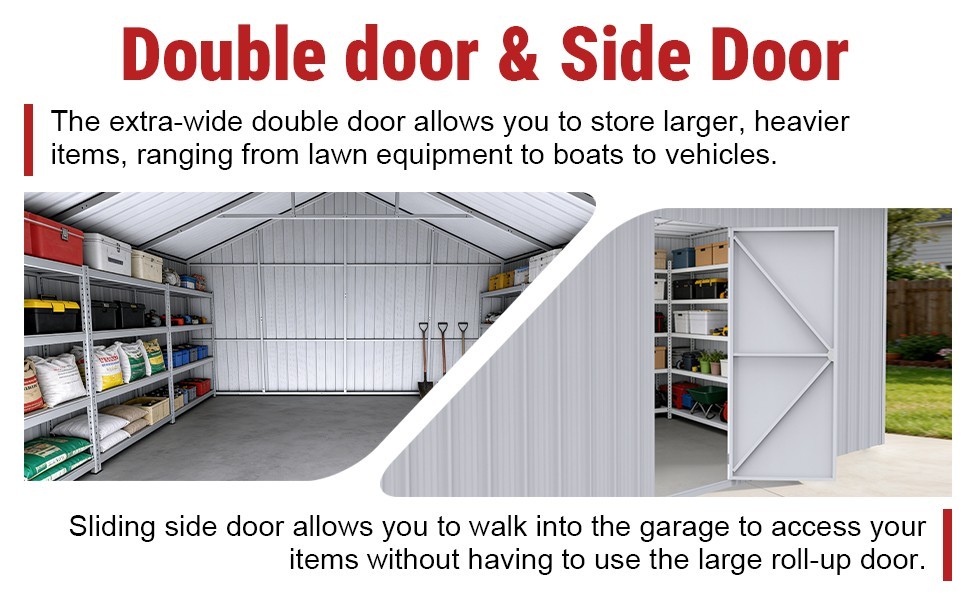 12’x20′ Prefabricated Steel Garage Shed,Heavy Duty Carport with Doors White KJ