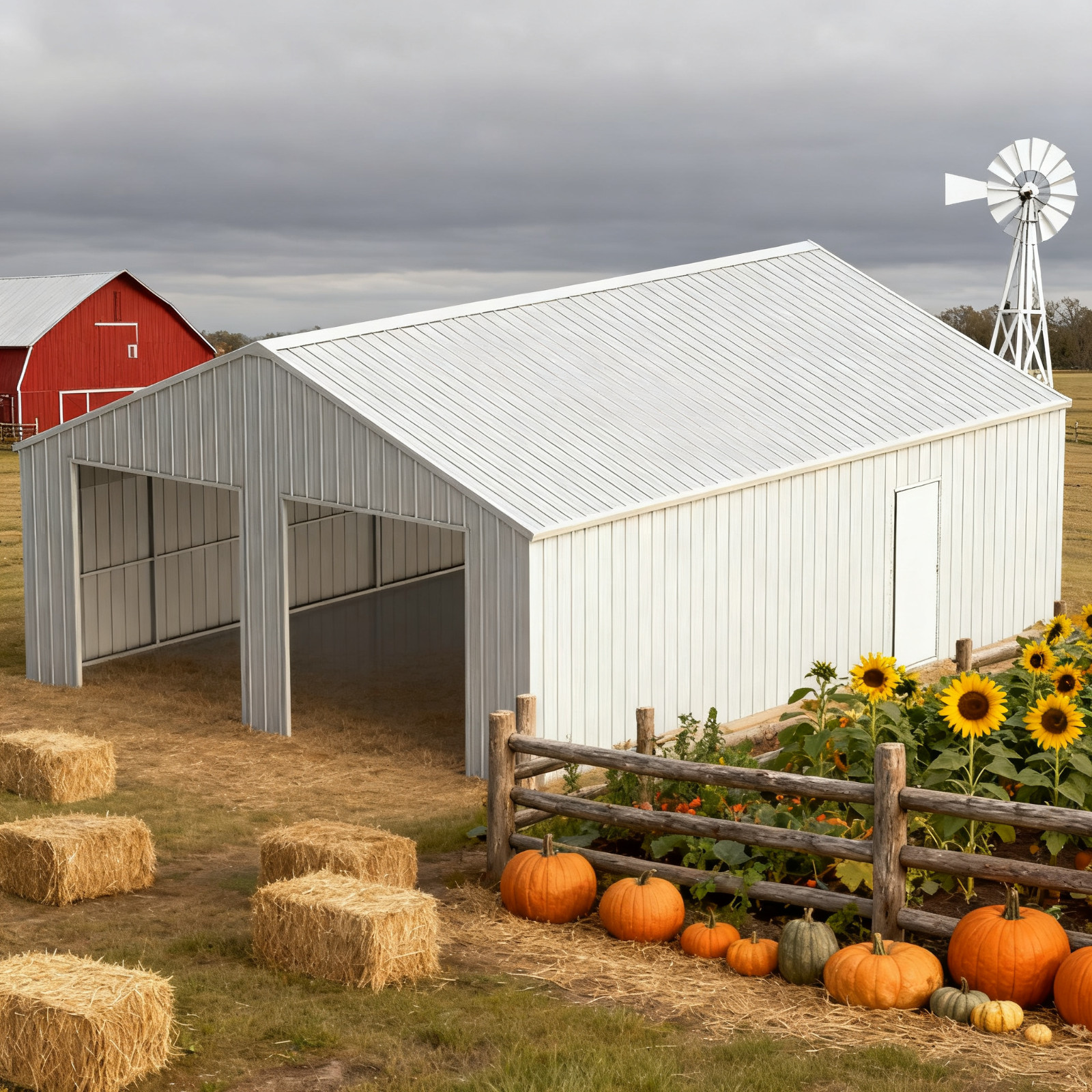33’x 25’x 14′ Metal Car Garage/Outdoor Storage Shed/Heavy-Duty Steel Barn White